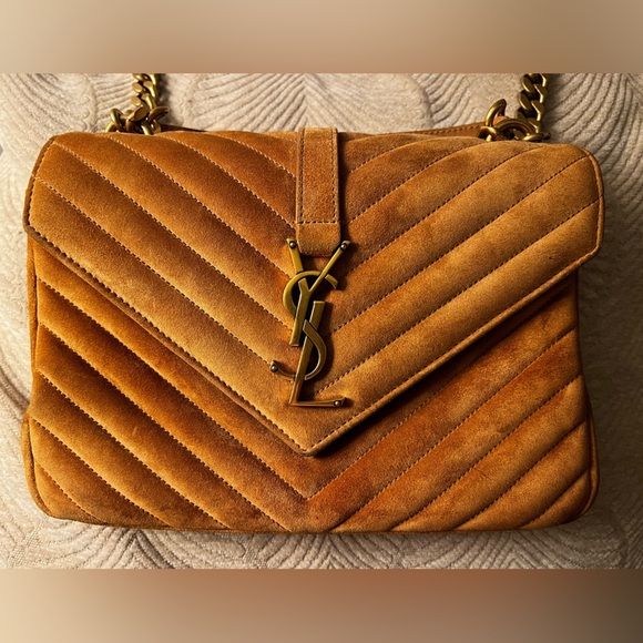 YSL Saint Laurent College Chain Bag Quilted Suede Designer Handbag Crossbody - Picture 15 of 16